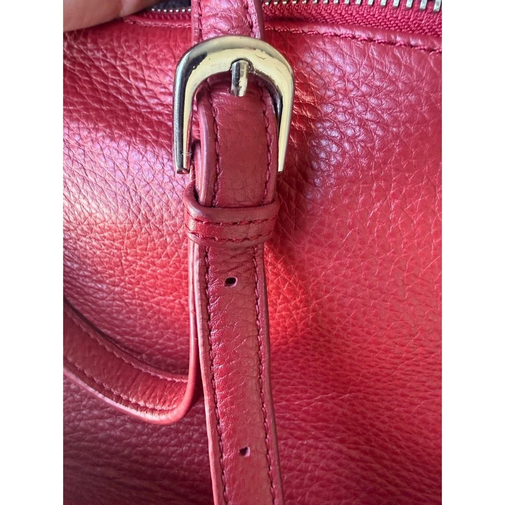 Red Pebbled Leather Convertible Shoulder Bag Crossbody Handbag